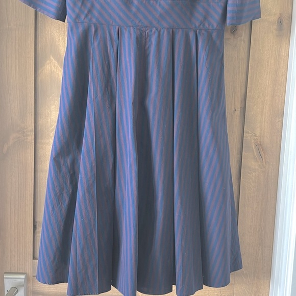 XANDER Midi Shirt Dress Womens 10 Navy/Maroon Pleated skirt Cotton Preppy Retro - Picture 5 of 9
